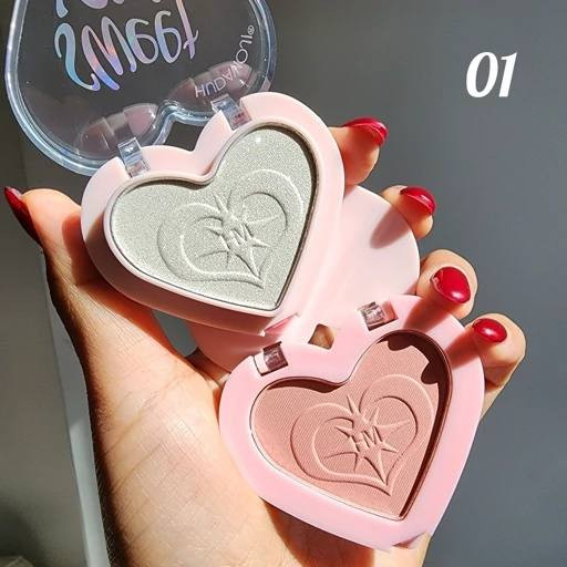 پالت دوکاره رژگونه و هایلایتر قلبی هدی موجی Sweet Love